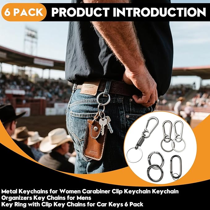 Keychain Clip, 6 Pack Key Chain Hooks with Key Rings Holder, Metal Key Organizer for Car Home Keys Men Women