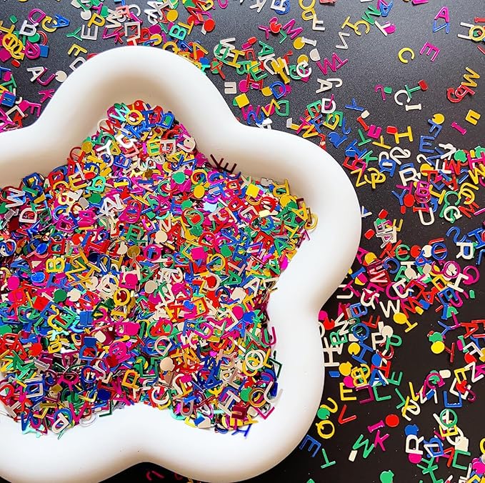 Letter Sequins Holographic Butterfly Party Glitter Snowflakes Figure Leaf Nail Art Decoration for Women Girls (30g Sequins-Letter)