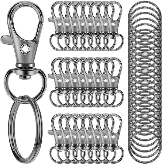 50PCS Metal Lobster Claw Clasp with Key Rings, 25PCS Keychains Clips Hooks and 25PCS Key Chain Rings, Keychain Accessories, Keychain Rings Making kit for Crafts, Gun Black
