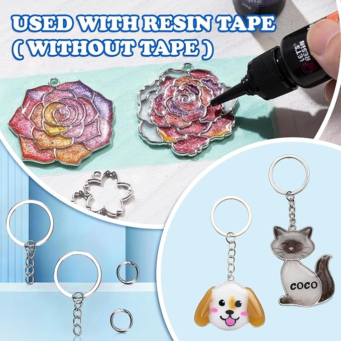 LET'S RESIN Keychain Molds 37Pcs, Silver UV Resin Molds for Beginners, Open Bezel Flower & Animal Molds for Keychain, Jewelry & Pendant Making