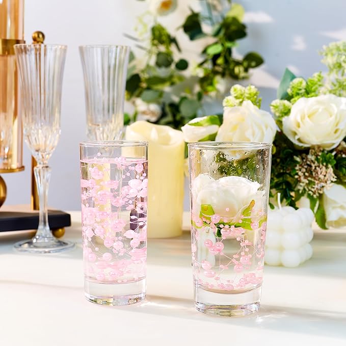 LAIDANLA 30 Pcs Pink Artificial Floating Pearls for Vases Faux Pearl Beads String for Garland Vase Filler Floating Candle Wedding Valentine's Day Birthday Party Table Centerpiece Vases Decor