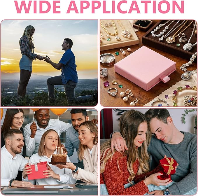 4PCS Small Jewelry Gift Box Velvet Bag Drawer Type Cardboard Organizer Box with Black Drawstring Pouches Necklace Bracelet Earring Pendent Storage Case for Birthday Xmas Christmas Wrapping