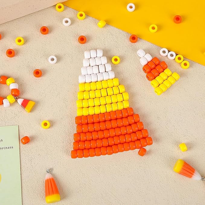 UPINS 1200Pcs Yellow Orange Pony Beads,Halloween Fall Autumn Color Beads for Jewelry Making Bracelets DIY Craft Church Favors Decoration Halloween Necklace