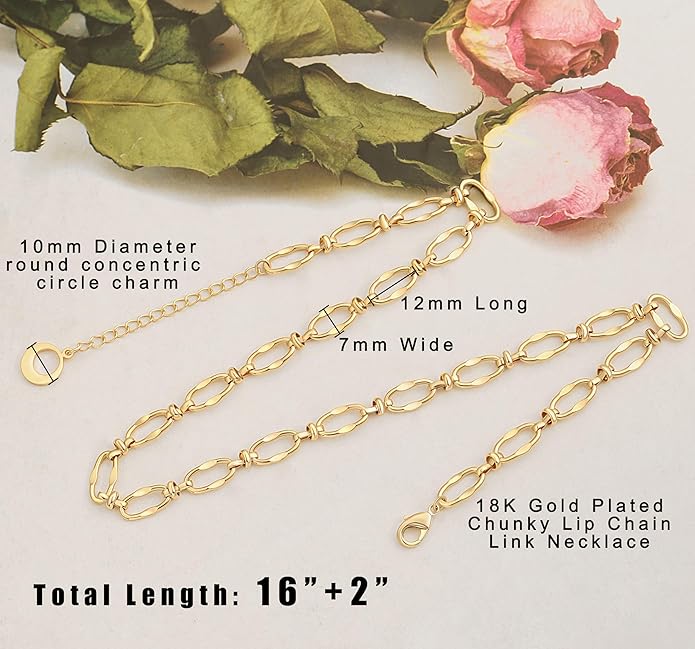 Aobei Pearl 18K Gold Plated Paperclip Chain Choker Satellite Chain Freshwater Cultured Biwa Pearl Pendant Necklace Dainty Jewelry for Women