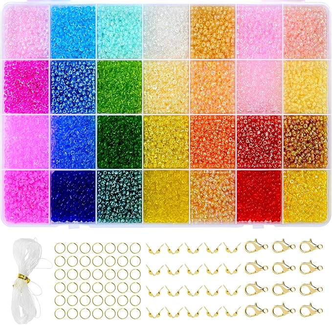 Vtssvow 3mm Glass Seed Beads for Bracelets Making, 28 Colors 11000pcs Friendship Bracelet Making Kit, Small Glass Beads for Jewelry Making (Mix 28 Color, Transparent)