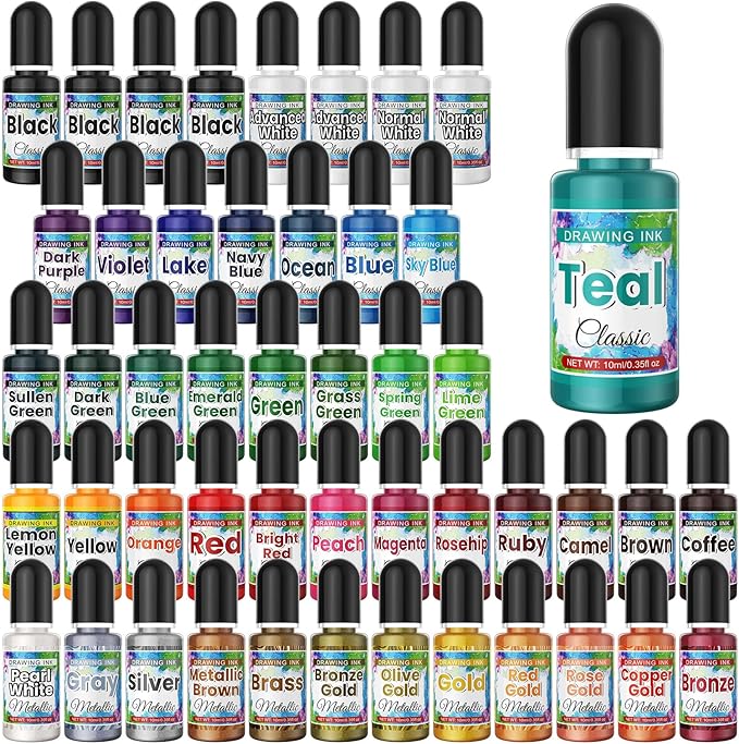 Alcohol Ink Set - 48 Bottles Vibrant Colors High Concentrated Alcohol-Based Ink, Concentrated Epoxy Resin Paint Color Dye Great for Resin Petri Dish, Coaster, Painting, Tumbler Cup Making(10ml Each)