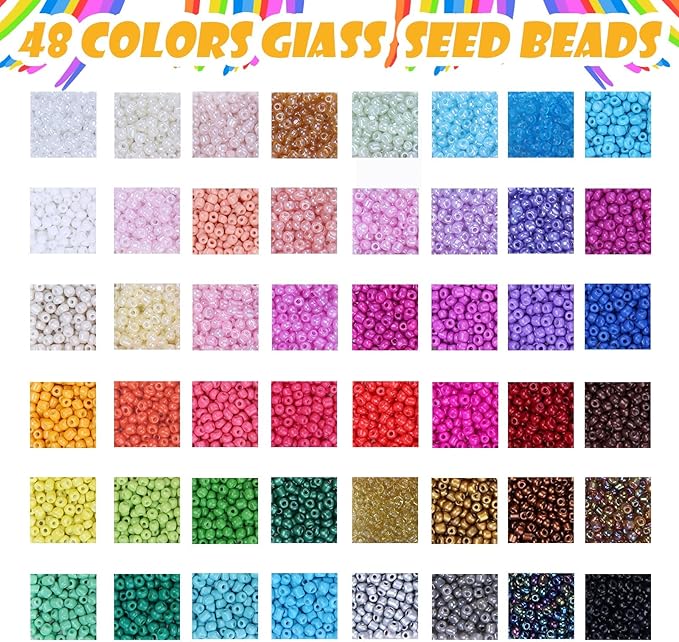Efivs Arts 6720pcs 48 Colors 4mm Glass Seed Beads Kit with Tools and Accessories for DIY Jewelry Crafts