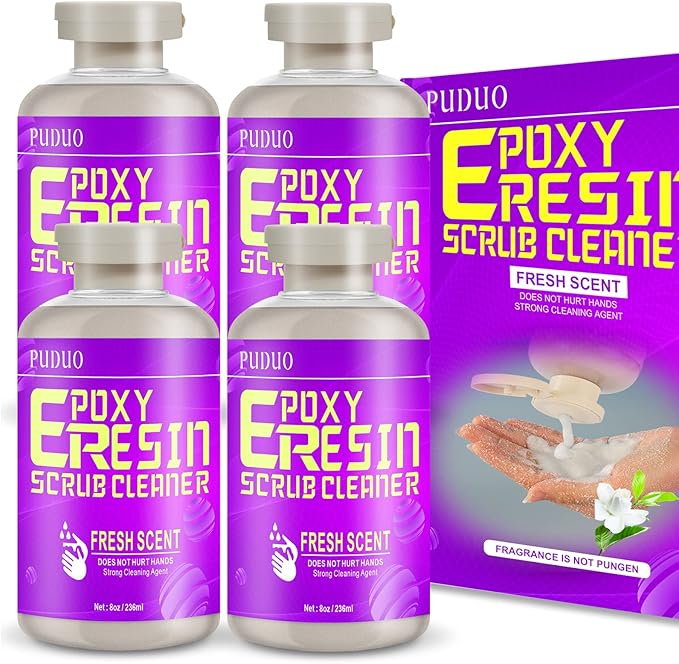 Puduo Resin Cleaner Water Softener, Epoxy Resin Remover, Resin Remover Tools, Cleaner for Epoxy Resin, UV Resin, Resin Molds, 8 OZ Epoxy Hand Scrub Cleaner/Hand Soap (32 OZ)
