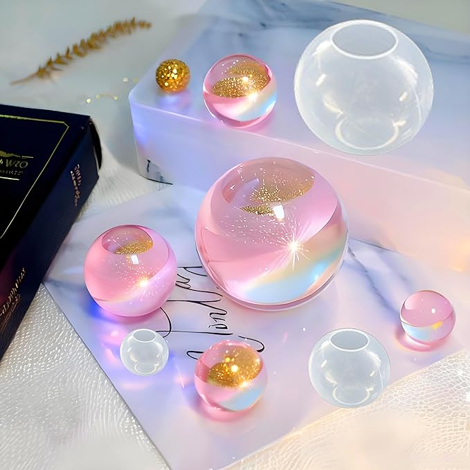 Loyohep Set of 4,3",2.5",2",1.7",1.3",0.9" Clear Sphere Molds Silicone,Large 3D Seamless Sphere Silicone Molds for Resin Casting,Round Ball Orbs Epoxy Resin Molds for Jewelry, Soap, Candle,Flower DIY