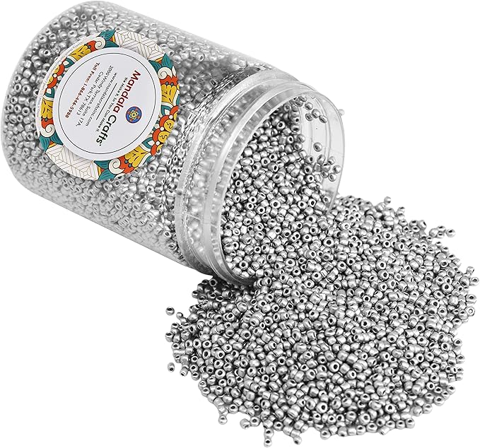 Mandala Crafts 8/0 Glass Seed Beads for Professional Beadwork, 6000 Metallic Silver Glass Beads