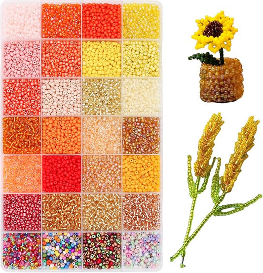 JOJOPLAY 11200pcs Glass Seed Beads for DIY Crafting Bracelet Necklace Embroidery Jewelry Making Supplies (3mm, 400pcs/Color, 28 Colors, Yellow Scheme)