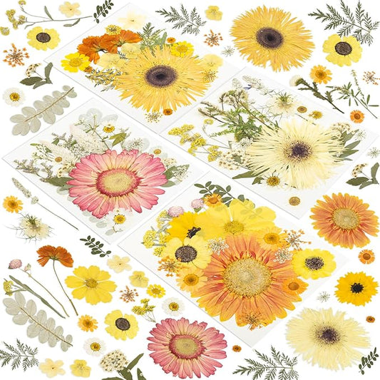 188 Pcs Dried Pressed Flowers for Resin Crafts, Real Natural Pressed Flowers and Leaves Kit Butterfly Stickers Vacuum Sealed Dry Flowers for DIY Epoxy Resin Jewelry Molds, Candle Soap Making, Nail Art