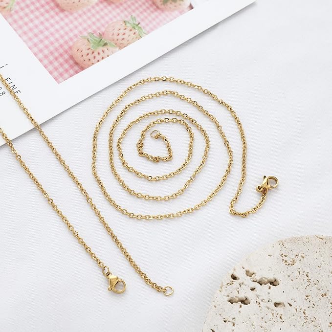24 Pcs 22" 2mm Stainless Steel Necklace Link Cable Chain Lobster Clasp Bulk for DIY Jewelry Making Supplies Accessories Brand: Lezam (Gold, 22 inches)
