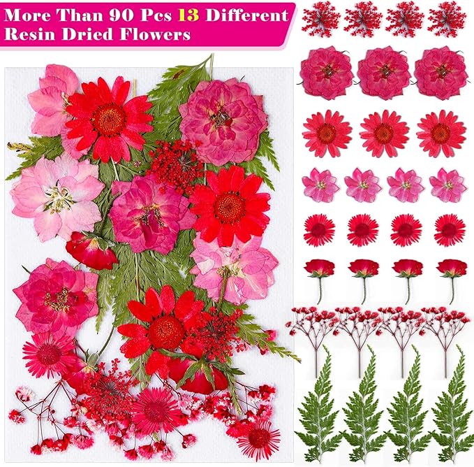 Thrilez 100Pcs Dried Pressed Flowers for Resin Crafts, Small Dried Flower Natural Herbs Pressed for Scrapbooking Greeting Card DIY Bookmark Resin Epoxy Accessories Nails Decor Soap and Candle Making