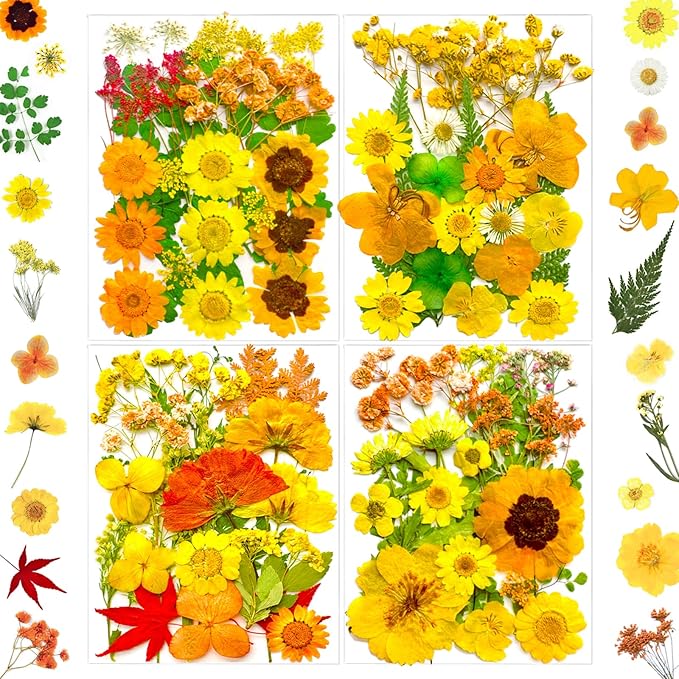MIKIYA 88Pcs Yellow Pressed Dried Flowers for Resin Molds, Real Natural Bulk Dry Floral Leaves for DIY Art Crafts, Epoxy Jewelry, Candle, Soap Making, Nails Decors