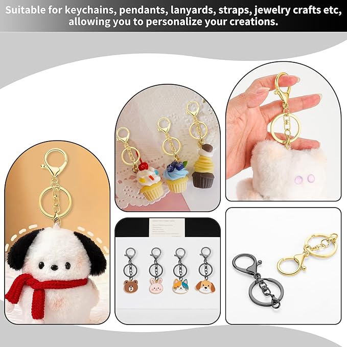 Gkeygo 10 Pack a Set Metal Lobster Claw Clasps and Key Rings, Key Chain Accessories, Keychain Making kit for Keys, Art Crafts, Jewelry Making, Gold - Gunmetal