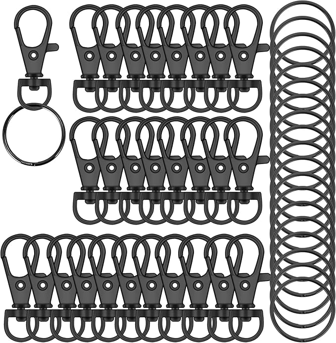 120PCS Premium Swivel Lanyard Snap Hook with Key Rings, Metal Keychain Hooks for Jewelry Making, Crafts (Gun Black)