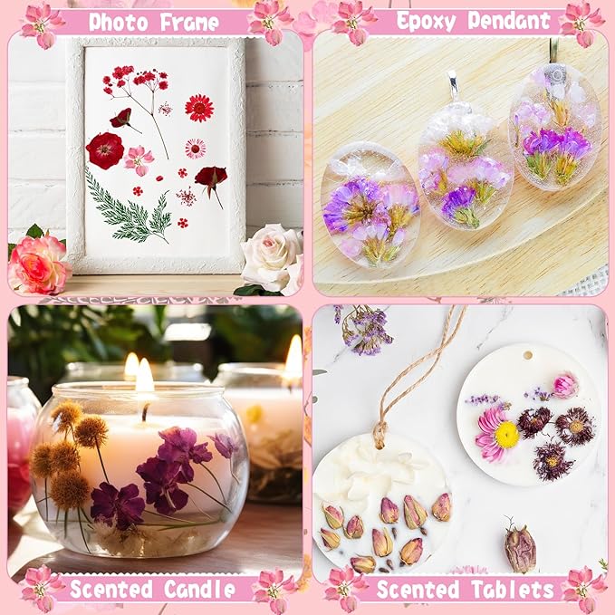 Nuanchu 167 Pcs Real Dried Pressed Flowers Natural Dried Flowers Colorful Daisy Mixed Wildflowers Leave for DIY Candle Resin Nails Jewelry Pendant Crafts Floral Art(Red,Vivid Style)