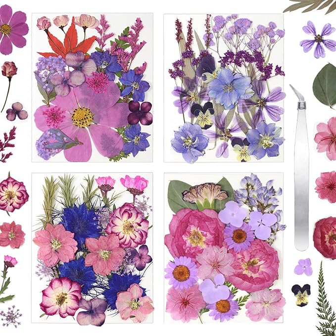 CONVELIFE Dried Flowers for Resin, Vacuum Packed DIY Pressed Flowers for Epoxy, Jewelry, Candles, Soap, Nail Production (80PCS Purple Dried Flowers)