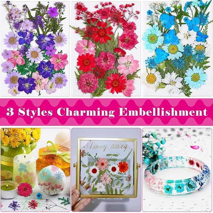 Thrilez 100Pcs Dried Pressed Flowers for Resin Crafts, Small Dried Flower Natural Herbs Pressed for Scrapbooking Greeting Card DIY Bookmark Resin Epoxy Accessories Nails Decor Soap and Candle Making