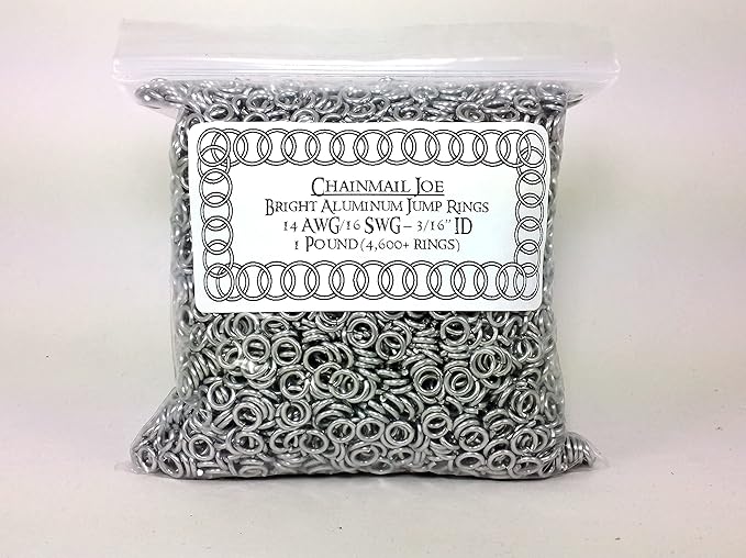 1 Pound Bright Aluminum Chainmail Jump Rings 16G 3/16" ID (4600+ Rings)