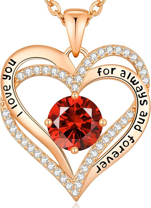 CDE Valentine's Day Gift Forever Love Heart Necklaces for Women, Wedding Anniversary, Birthday Mothers Christmas Day Gifts for Mom, Mother, Wife, S925 Silver Jewelry with Birthstone Pendant