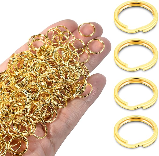 1/2" 300 PCS Gold Small Key Rings, Double Loops Split Rings Jewelry Making Metal Mini Key Ring for Keychian, Pet Collar Tag, Luggage Tag DIY Craft Hardware