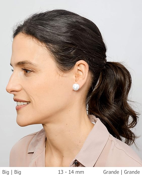 Woman Pearl Earrings Freshwater Cultured Keshi Pearls in White and Gray by SECRET & YOU | Sterling Silver 925 | Available in 10 sizes from 7-8 mm to 15-16 mm