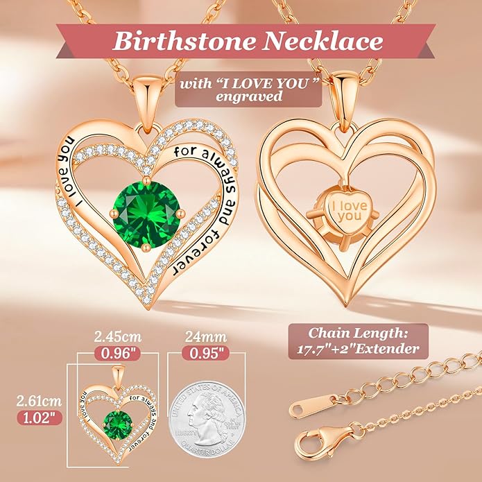 CDE Valentine's Day Gift Forever Love Heart Necklaces for Women, Wedding Anniversary, Birthday Mothers Christmas Day Gifts for Mom, Mother, Wife, S925 Silver Jewelry with Birthstone Pendant