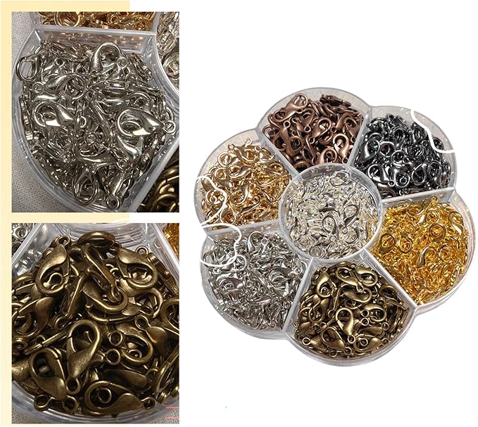 Chenkou Craft 1 Box Around 560pcs 7 Colors Lobster Clasp Jewelry Making Repairing (12X7mm)