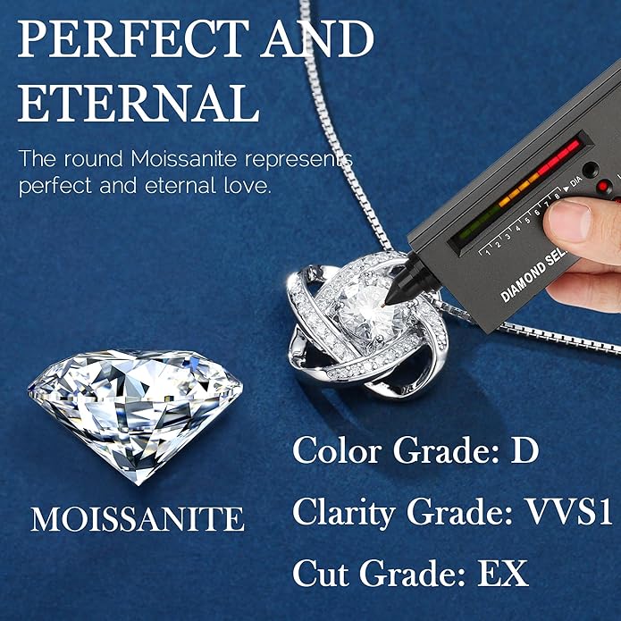 MOOSEA Valentines Day Gifts for Her, 1-3 ct Love Knot Moissanite Necklace Lab Created Moissanite 925 Sterling Silver Necklace Anniversary Jewelry Gifts Birthday Gifts for Her Wife Girlfriend Mom