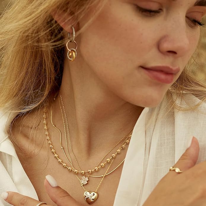 Aobei Pearl 18K Gold Plated Paperclip Chain Choker Satellite Chain Freshwater Cultured Biwa Pearl Pendant Necklace Dainty Jewelry for Women