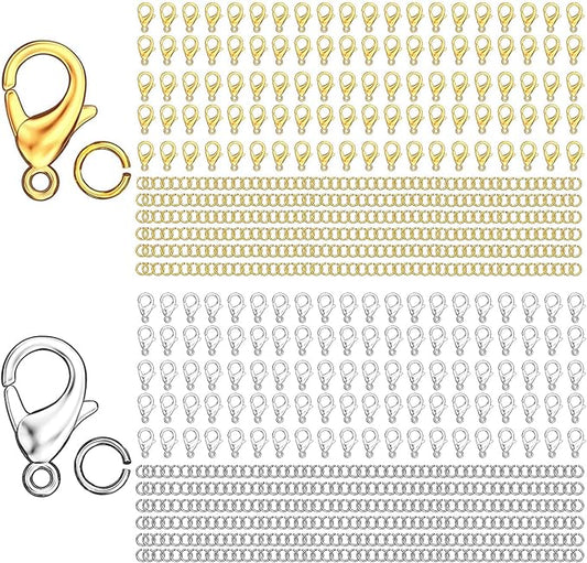 MKCYD 700Pcs Lobster Claw Clasps and Open Jump Rings Set, 14K Gold and Silver Necklace Clasps and Closures Lobster Parrot Trigger Clasp for Jewelry Making