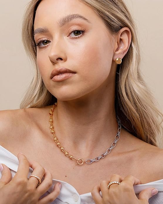 Aobei Pearl 18K Gold Plated Paperclip Chain Choker Satellite Chain Freshwater Cultured Biwa Pearl Pendant Necklace Dainty Jewelry for Women