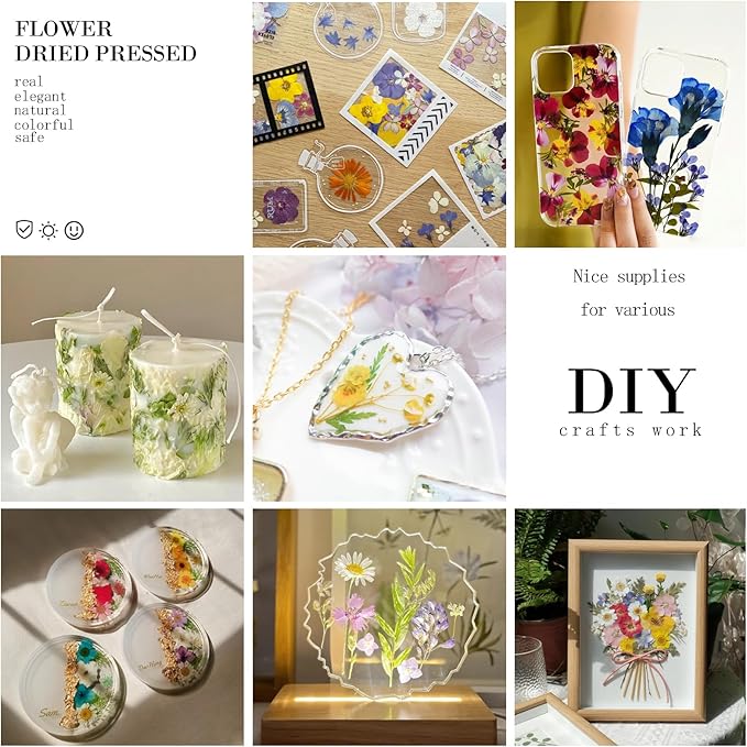 MIKIYA 192Pcs Dried Pressed Flowers for Resin, Assorted Real Natural Bulk Dry Floral Leaves for DIY Art Crafts, Epoxy Molds, Jewelry, Soap, Candle Making, Nails Decors