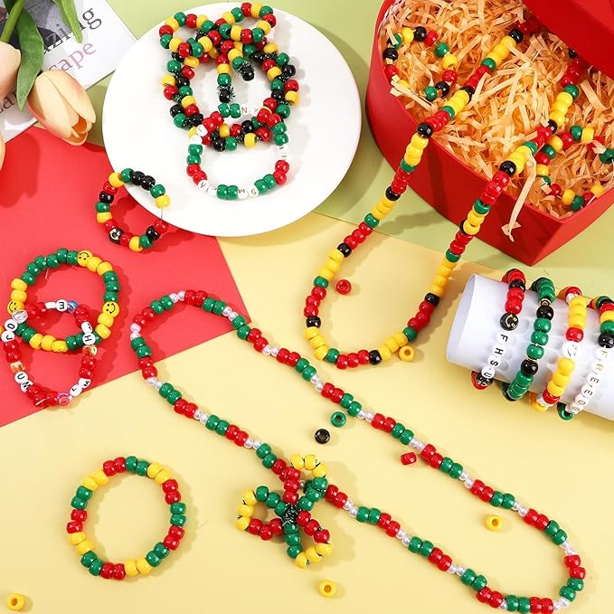 UPINS Juneteenth Beads,1200Pcs Red Yellow Green Black Beads for Jewelry Making DIY Crafts Black History Month Beads Party Decoration Necklace Bracelets
