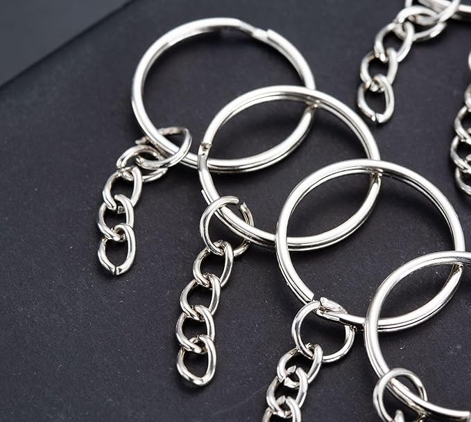 ZoloAJay 50Sets 1 inch Keychain Rings Silver Split Round Key Ring with Chain and Open Jump Rings for DIY Keychain Making Crafts