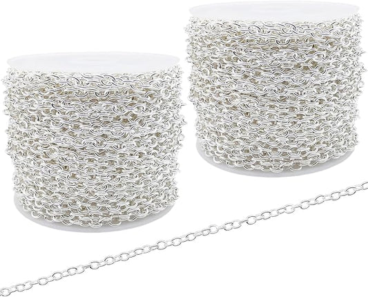 60 Feet Metal Iron Necklace Chains 3mm Bulk Curb Link Chain for Jewelry Making DIY Craft Supplies (Silver)