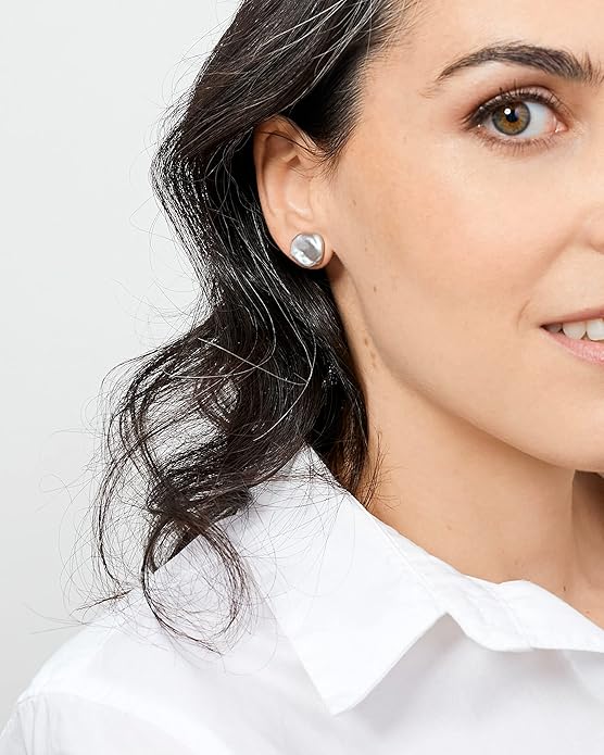 Woman Pearl Earrings Freshwater Cultured Keshi Pearls in White and Gray by SECRET & YOU | Sterling Silver 925 | Available in 10 sizes from 7-8 mm to 15-16 mm