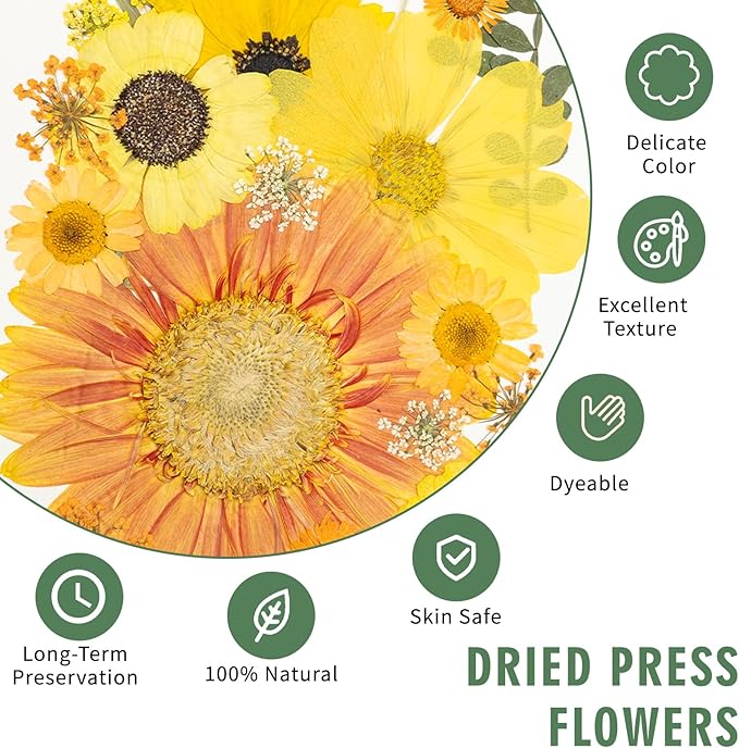 188 Pcs Dried Pressed Flowers for Resin Crafts, Real Natural Pressed Flowers and Leaves Kit Butterfly Stickers Vacuum Sealed Dry Flowers for DIY Epoxy Resin Jewelry Molds, Candle Soap Making, Nail Art