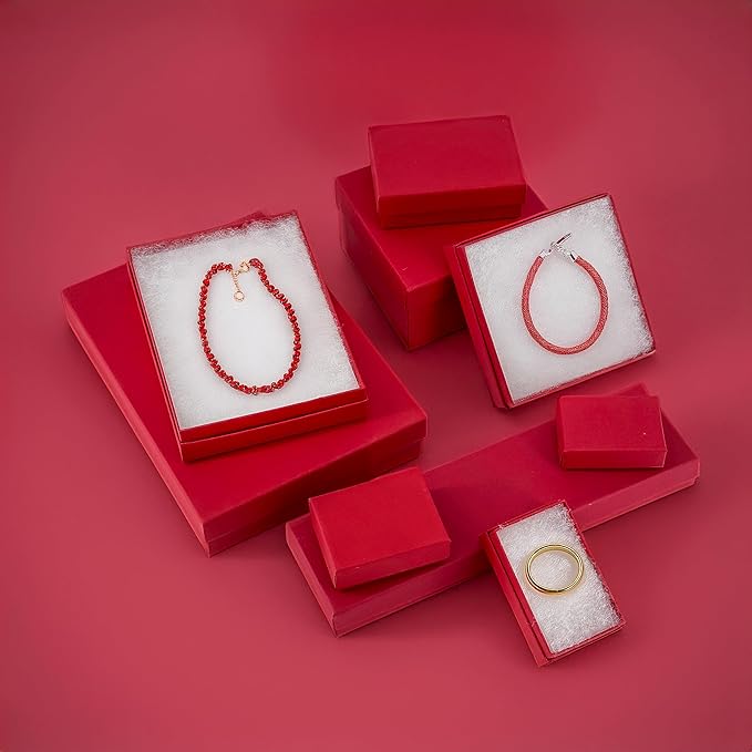 TheDisplayGuys - 25-Pack #10 Cotton Filled Cardboard Paper Jewelry Boxes Gift Case - Matte Red (1.9" x 1.3" x 0.7") - for Shipping or Storage