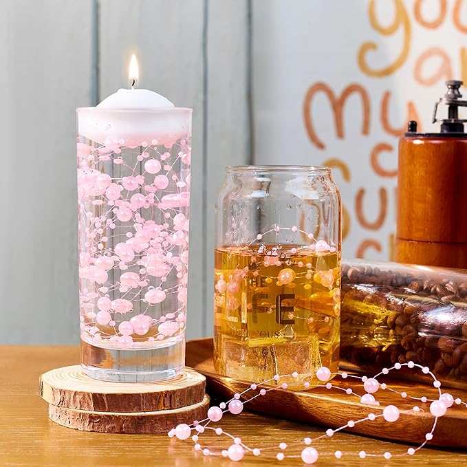 LAIDANLA 30 Pcs Pink Artificial Floating Pearls for Vases Faux Pearl Beads String for Garland Vase Filler Floating Candle Wedding Valentine's Day Birthday Party Table Centerpiece Vases Decor