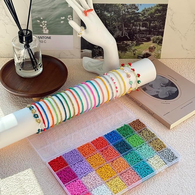 LLchunyun 3mm Glass Seed Beads for Bracelet,11200Pcs Small Beads for Jewelry Making 28 Colors Friendship Bracelet Making Kit for Adults DIY Crafts
