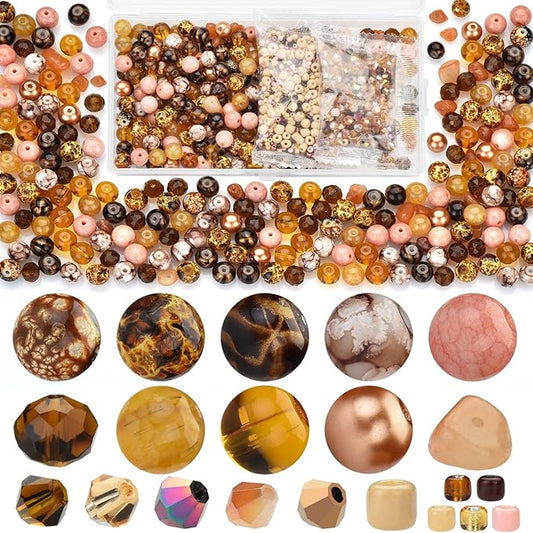 Craft Crystal Beads Jewelry Making Kit, Shade Brown Beads Including 8 Types of Round Beads, with Bicone Beads, Rondelle Beads, Gravel Beads and Seed Beads for Bracelet Making