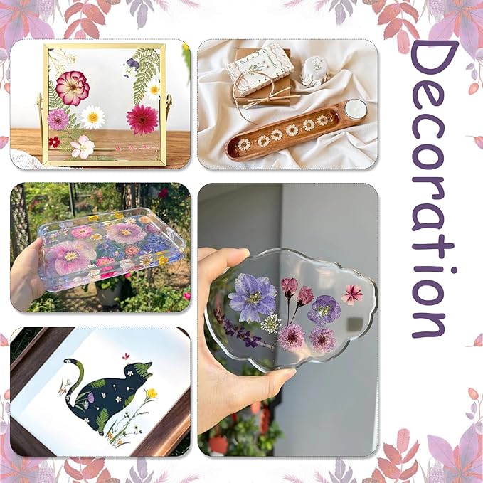 Eshow 70Pcs Dried Pressed Flowers for Crafts, Natural Dry Flowers for Resin with Tweezer for Scrapbooking DIY Art Crafts, Epoxy Jewelry Molds, Candle, Soap Making