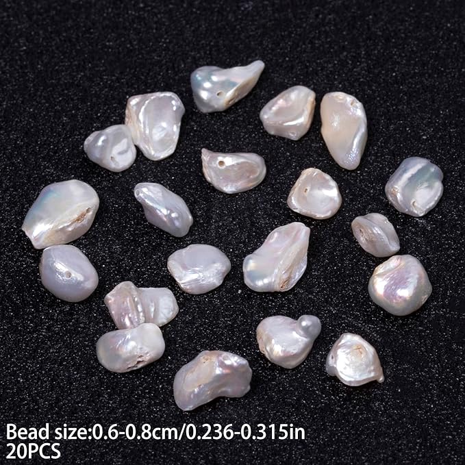 20pcs 6-8mm Keshi Baroque Pearl Beads, Irregular Freshwater Pearls for Jewelry Making, Bracelets, Necklaces and DIY Craft