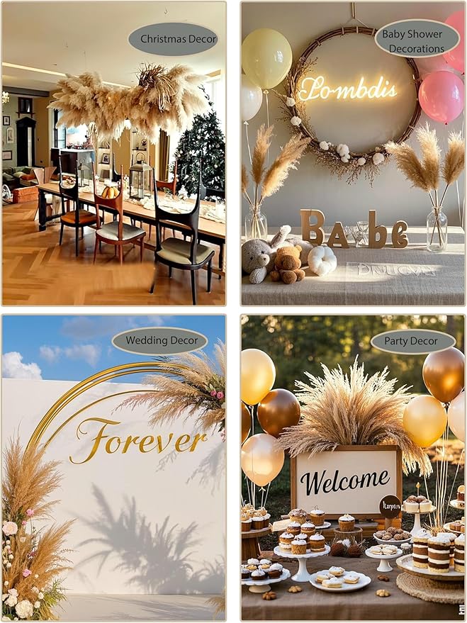 xin's convey 126pcs Dried Pampas Grass Decorations, Dried Flowers Bouquet, Reed Grass Bouquet for Boho Floral Wedding, Bedroom, Rustic Farmhouse Decor.