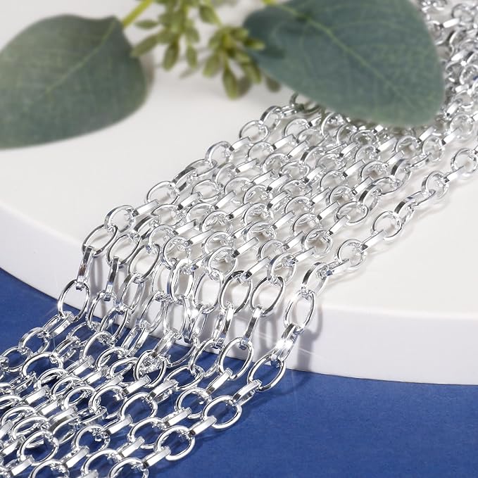 33FT Silver Paperclip Chain for Jewelry Making 5MM Silver Plated Aluminum Oval Link Chain Roll Bulk for DIY Crafts Jewelry Making