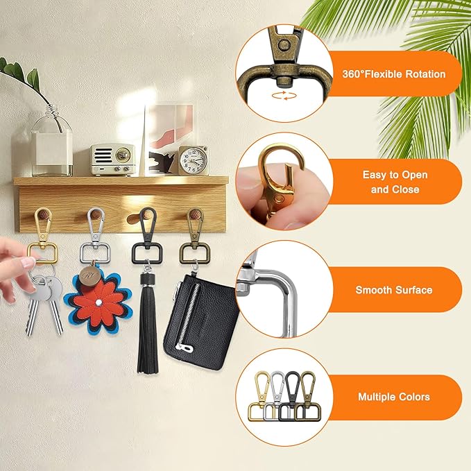 16pcs Swivel Clasps 3/4” D Ring Lobster Claw Clasps Metal Swivel Snap Hooks Push Gate Snap Hooks Trigger Clips for DIY Crafts Keychain Handbag Making(4 Colors, 2cm Inside Diameter)