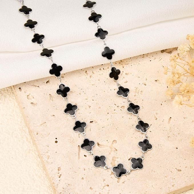 Stainless Steel Black Enamel Four Leaf Clover Chain 3 Meters 8mm Permanent Jewelry Chain Roll Bulk with Lobster Clasps Jump Rings